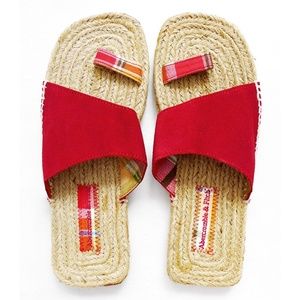 Leather Madras Toe Ring Espadrilles Slip On Sandal
